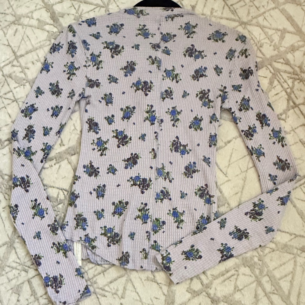 Free People Floral Thermal Snap Henley | Waffle Knit Long Sleeve Top | XS - Picture 10 of 10